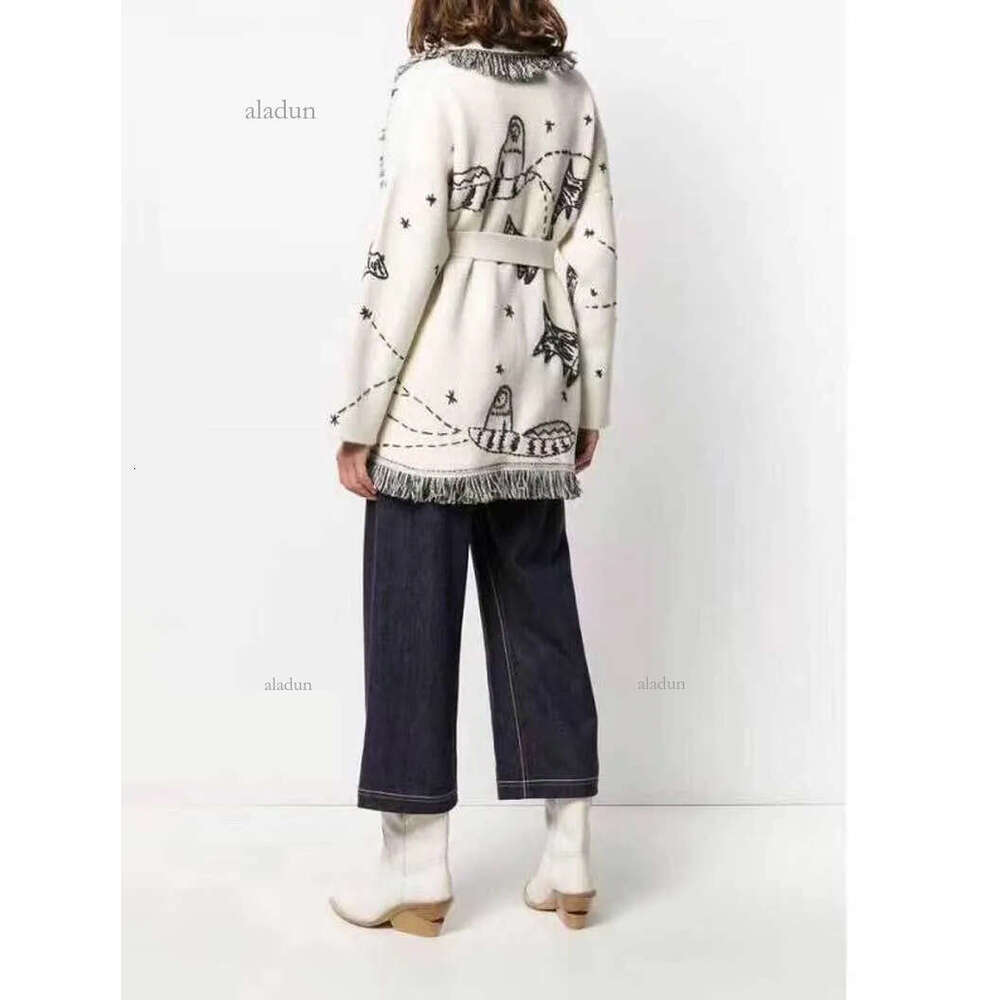 Inspired Wool Cashmere Cardigan embroidery animals belted White Women Sweaters Cardigans Sweatercoats autumn witner warm gai