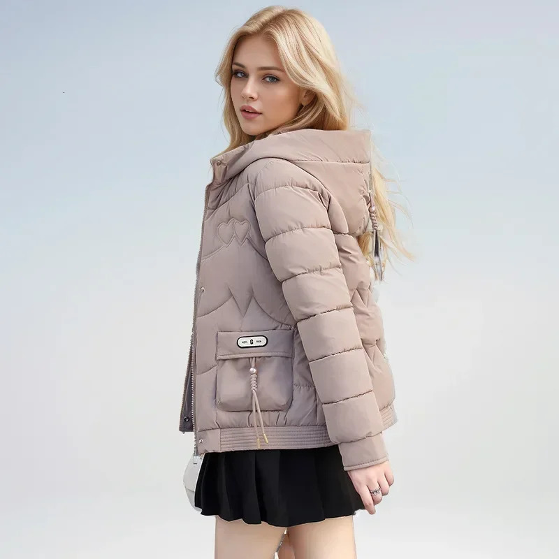 Women Down Cotton Padded Jacket Korean Loose Hooded Coat Elegant Female Parkas Winter Plus Size Outwear 241115
