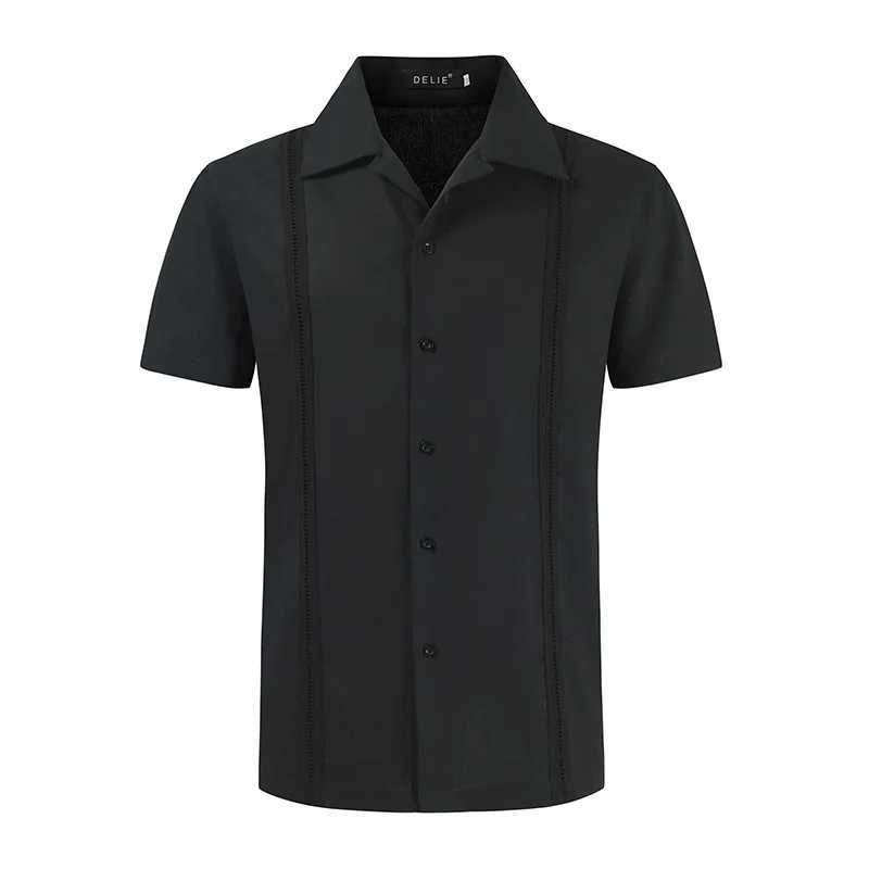 Men's Casual Shirts Mens Short Sleeve Linen Shirt Cuban Beach Tops Pocket Guayabera Men Hippie Button Down Male Chemise Homme 240416