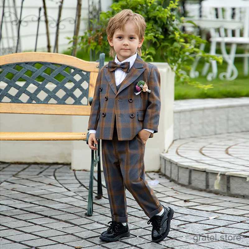 Suits Children Wine Red And Yellow Luxurious Party Photograph Dress Kids Birthday Suit Flower Boys Formal Wedding Performance Tuxedo