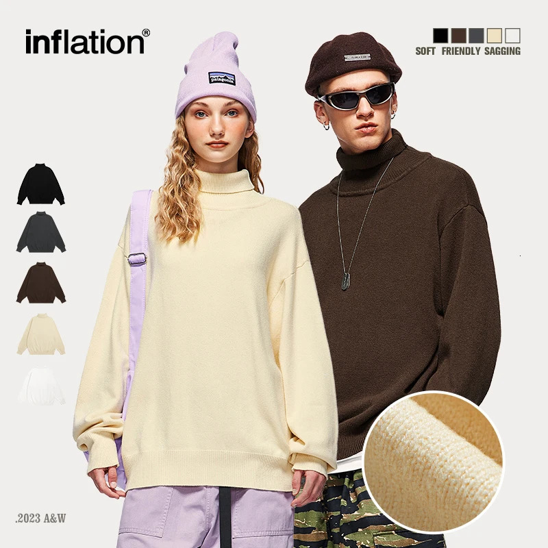 Black oversized knitted sweater unisex autumn and winter warm turtle neck sweater 241112