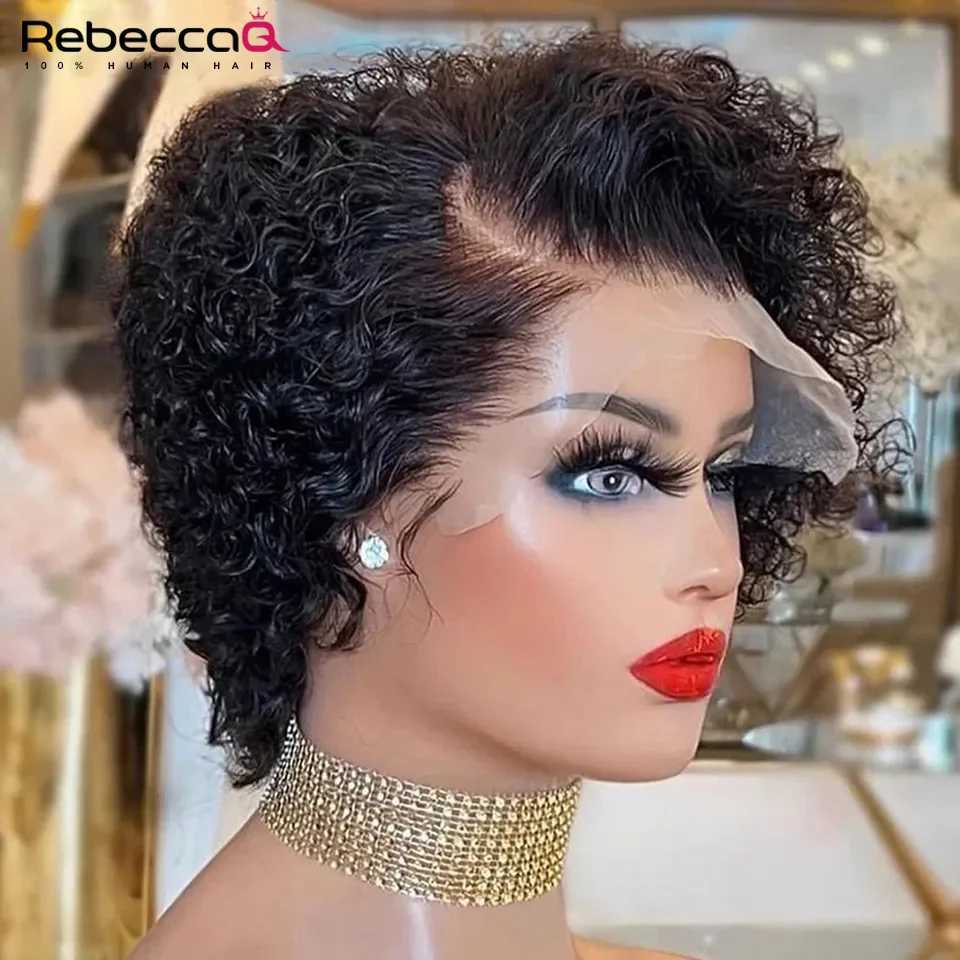Female short bob wig curly human hair wig transparent lace front deep wave pre inserted hair clip 13X6X1 lace wig W241116