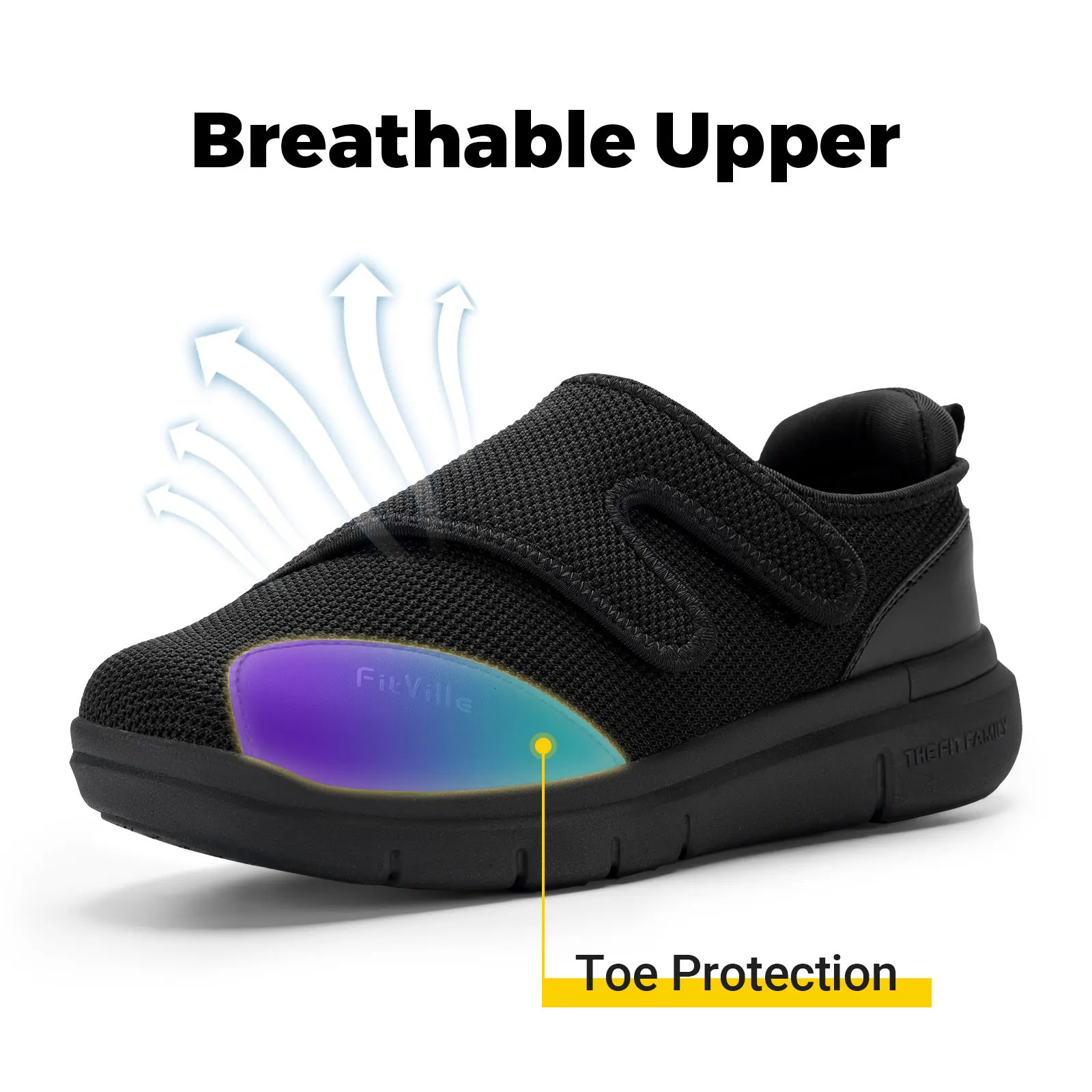 FitVille diabetes Shoes Mens super wide walking casual shoes suitable for Swollen feet orthopedic adjustable with arch support pad 241115