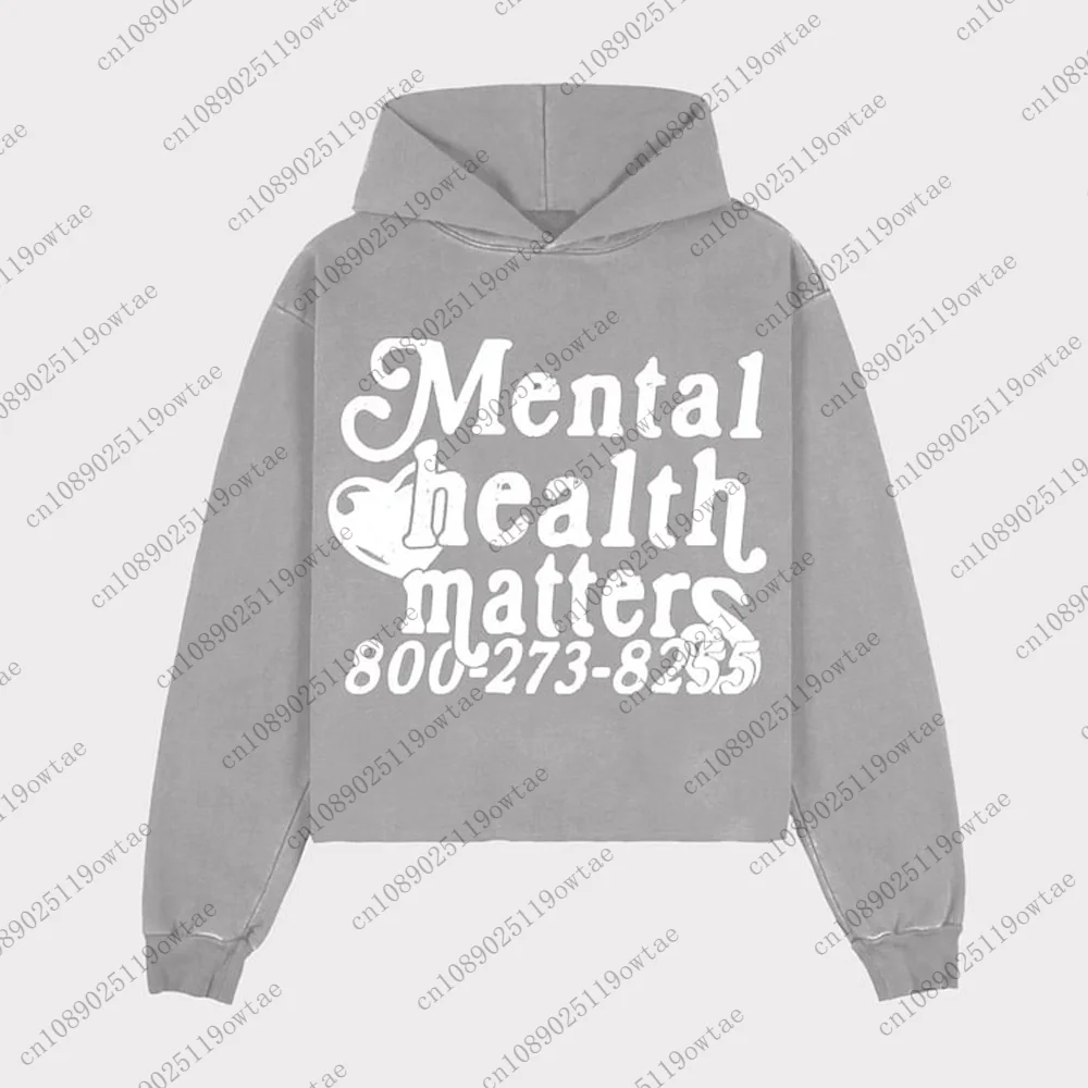 Mental Health Matters Graphic Print Pullover Hoodie Mens Oversized Street Trend Style Hoodie Causal Sweatshirt For