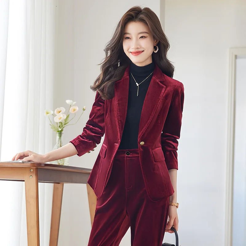 Womens spring oversized French velvet suit wide leg pants set retro casual solid color loose jacket twopiece 241115