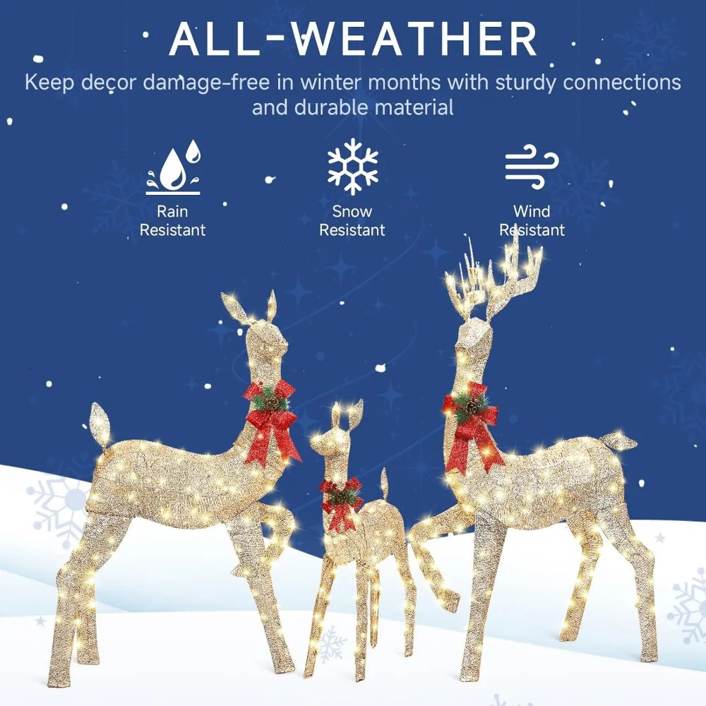 Christmas Deer Family Set 3Piece Outdoor Yard Decorations60 Inch Lighted Holiday Reindeer Decor with 310 Warm White Lights 241115 - view 5
