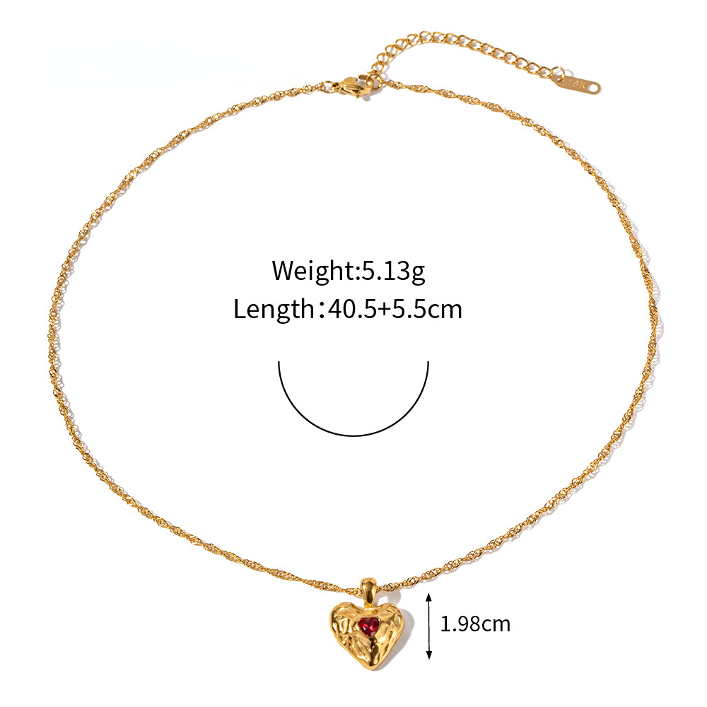 New Titanium Steel Pendant Necklace for Women 18k Gold Stainless Steel Heart Hammer Pattern Set Zircon Pendant Jewelry Wholesale