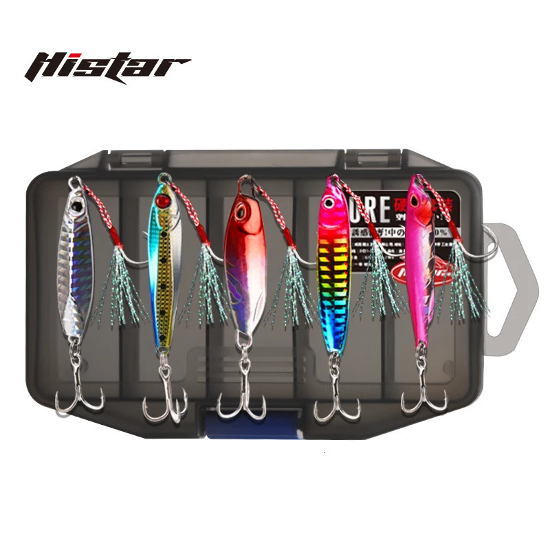 HISTAR One Box 5pcs 7 to 25g Hard Bait All Water Layers 3D Body Treble Hooks Long Casting Storm II Metal Jig Fishing Lure Suit 241116