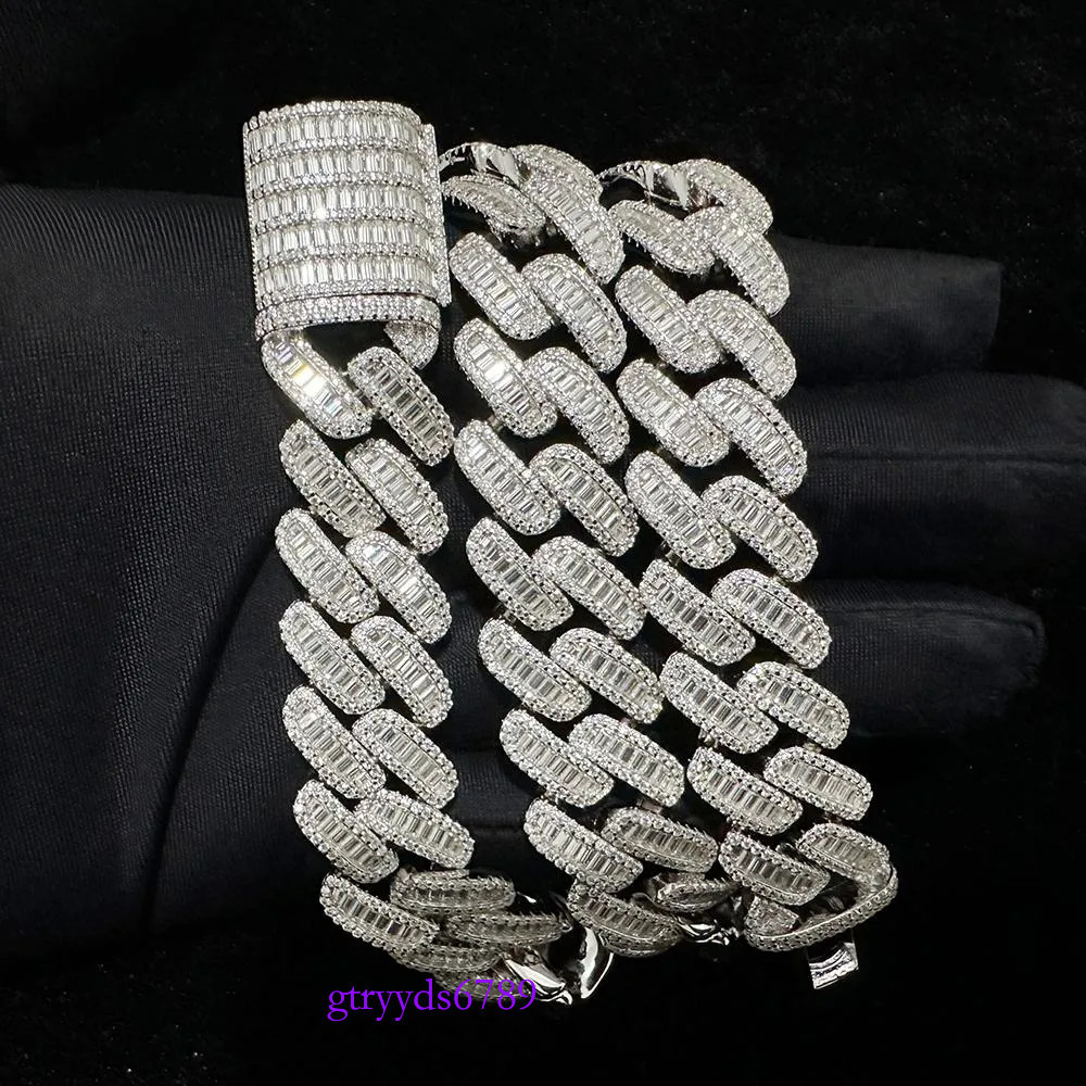 hip hop jewelry cuban k chain 15mm s sier fashion necklace iced out fully vvs baguette moissanite dia men necklaces