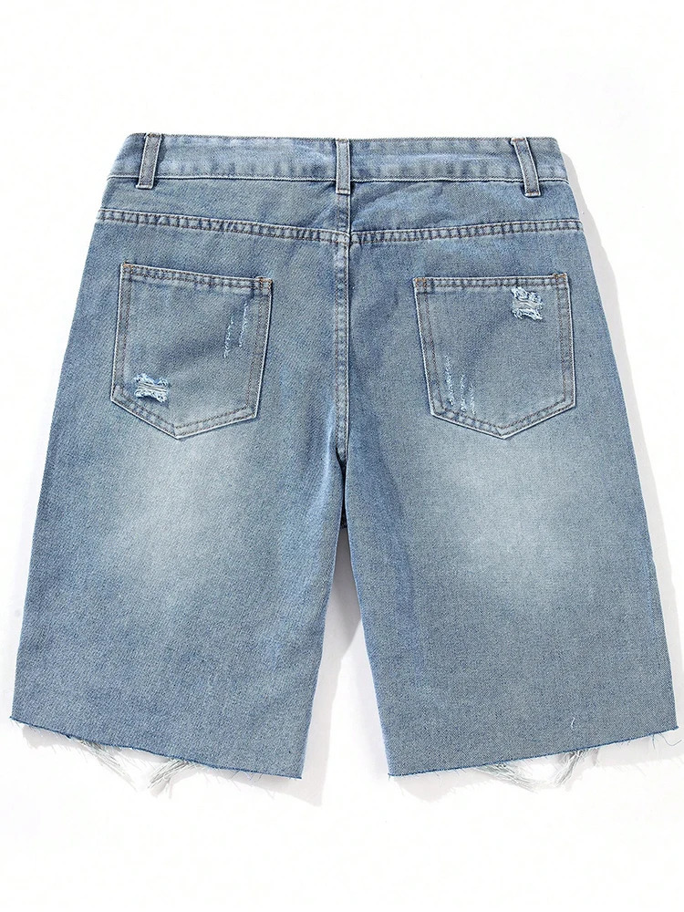 Mens Summer Casual Personality Irregular Foot Denim Shorts Wool Ripped Vintage Street Fifth Jeans 241115