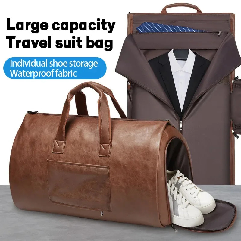 Leather luggage bag with adjustable shoulder straps waterproof oversized weekend bag with shoes suitable for hiking trips 241115
