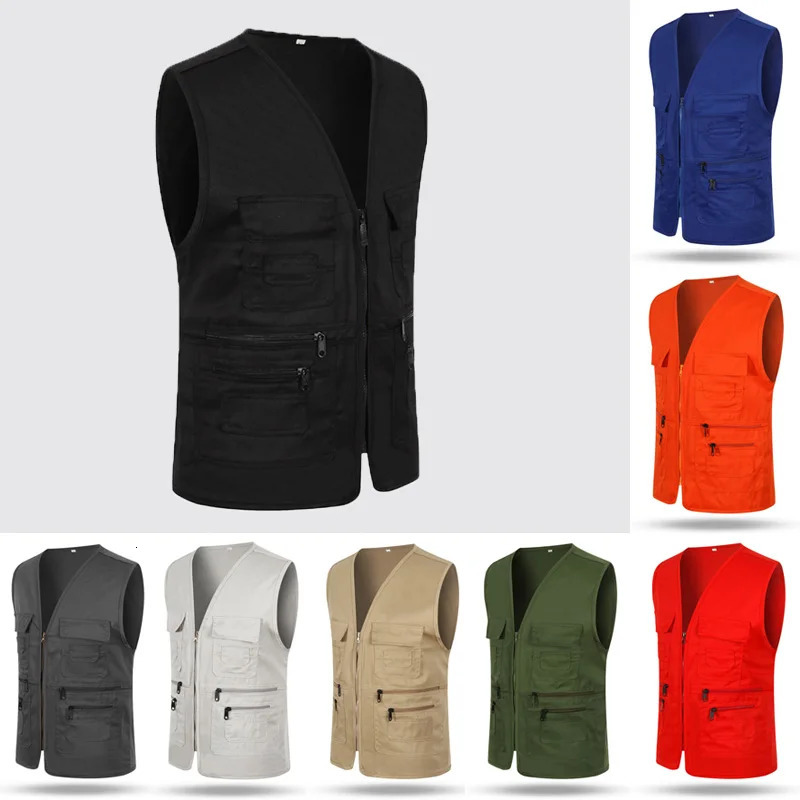 Mens Multi Pocket Tank Top Summer Men American Tactical Hiking Fishing Pography Director Mesh Sleeveless Outdoor Jacket Vest 241115