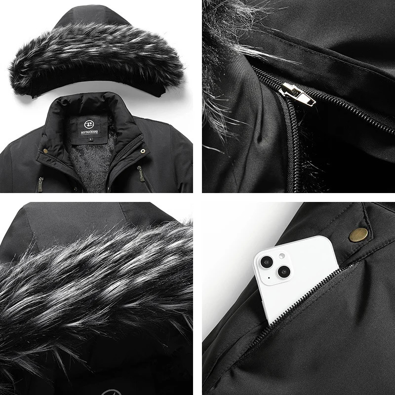 Winter Men Warm Jacket Cotton Windproof Casual Parkas Coat Fur Collar Thicken Outwear Detachable Hat Male 241115