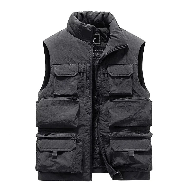 Mens Keep Warm Fleece Work Sleeveless Jacket Slim Fit Windbreaker Fashion Many Pocket Men Winter Jackets 241115