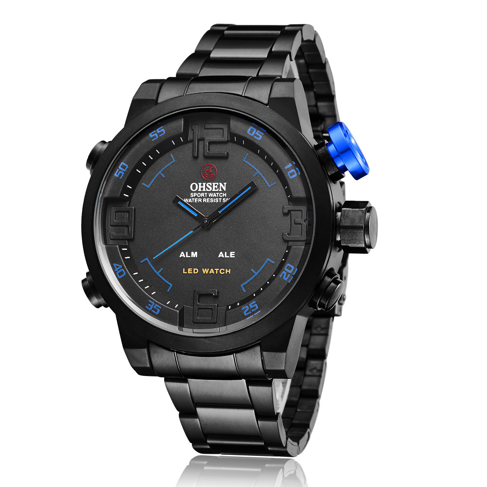 Trendy Men's Fashion Luminous LED Dual Movement Double Display Three Hands Quartz Men's Watch Thickness 15mm Dial Diameter 46mm Quality Fine