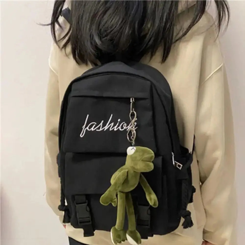 Women Korean Version Canvas Schoolbag Mens Casual Solid Color Backpack Travel School Large Capacity Shoulder Bag Rucksack 241115