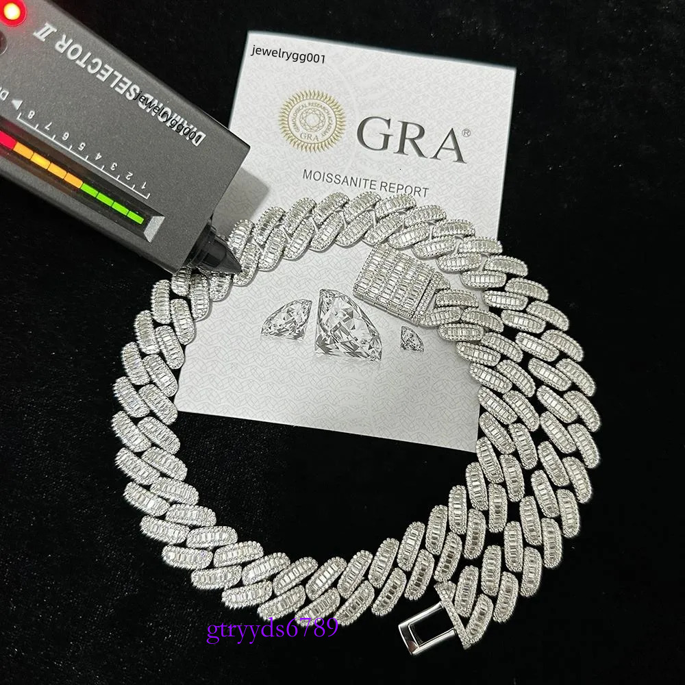 hip hop jewelry cuban k chain 15mm s sier fashion necklace iced out fully vvs baguette moissanite dia men necklaces