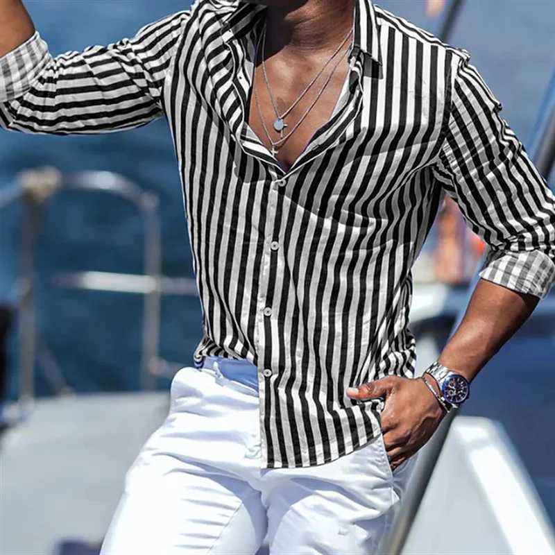 Men's Casual Shirts 2023 Fashion Lapel Shirt Striped Plaid Blue Green Tiger Totem Black White HD Pattern Cuban Broken Collar Popular 240416