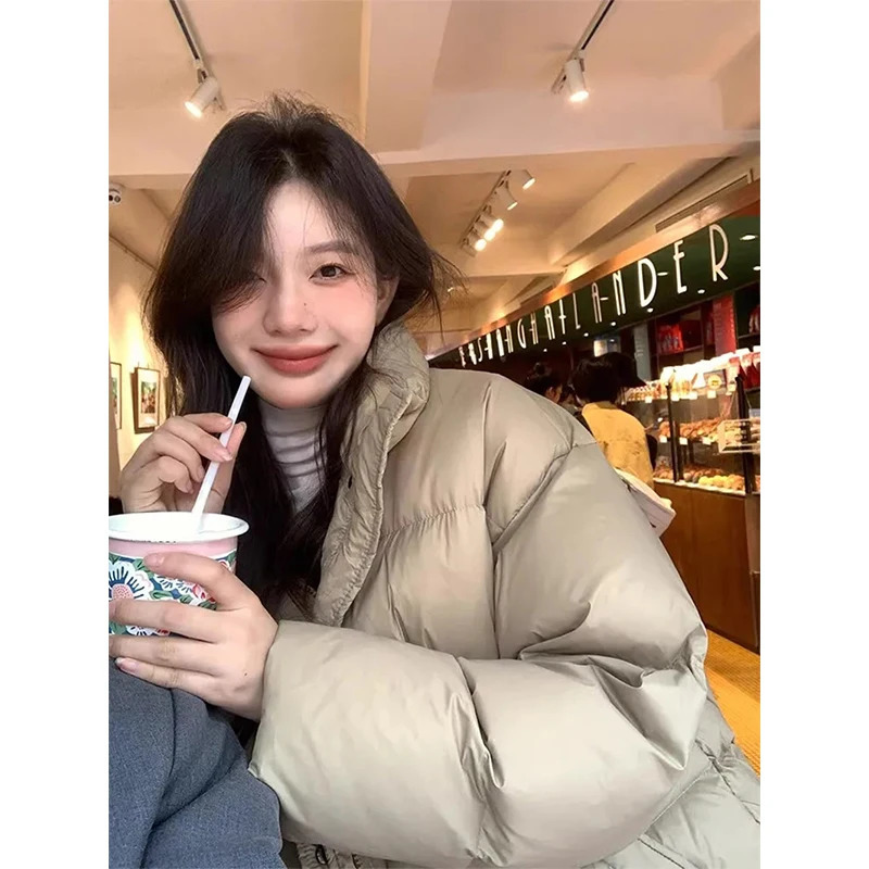 Short Parka Streetwear Cropped Down Coat Korean Sweet Puffer Jacket Winter Solid Casual All Match Cotton Padded Outwear 241115