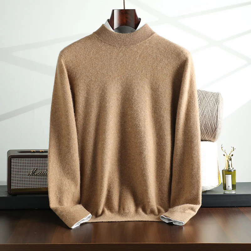 {100% Cashmere} Mens Cashmere Selling Half High Collar Solid Color Knitted Sweater 241115