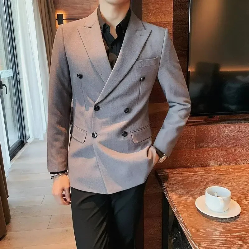 Doublebreasted Casual Suit Jacket For Men Spring Autumn Highend British Business Trendy Slimming Smooths Silhouette 241115
