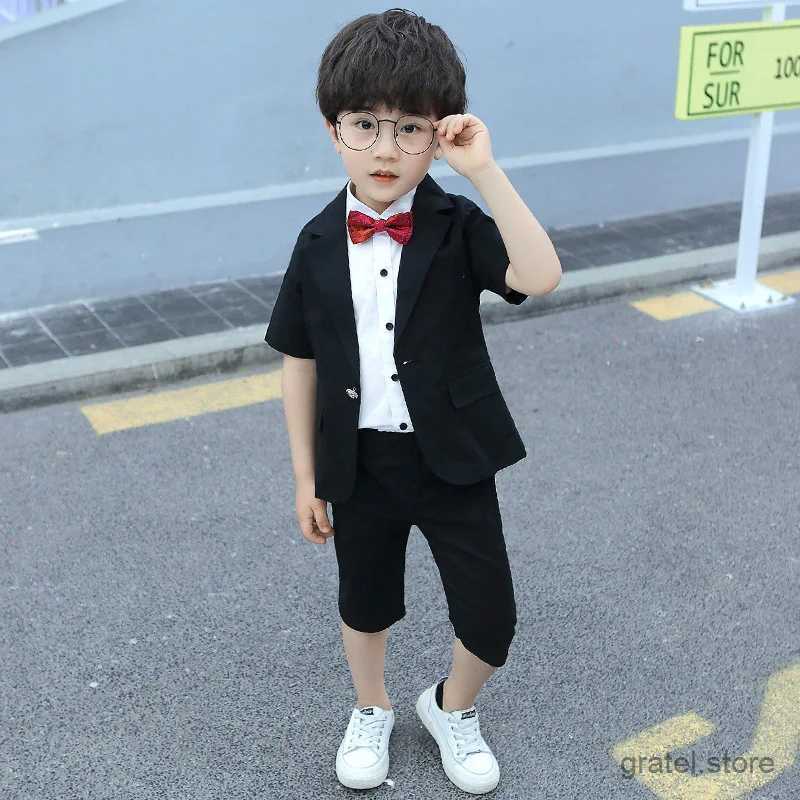 Suits Wedding Suit For Boys Kids Formal Set Summer 2pcs Short Sleeve Blazer+Shorts Children Wedding Birthday Prom Gift Clothing Set