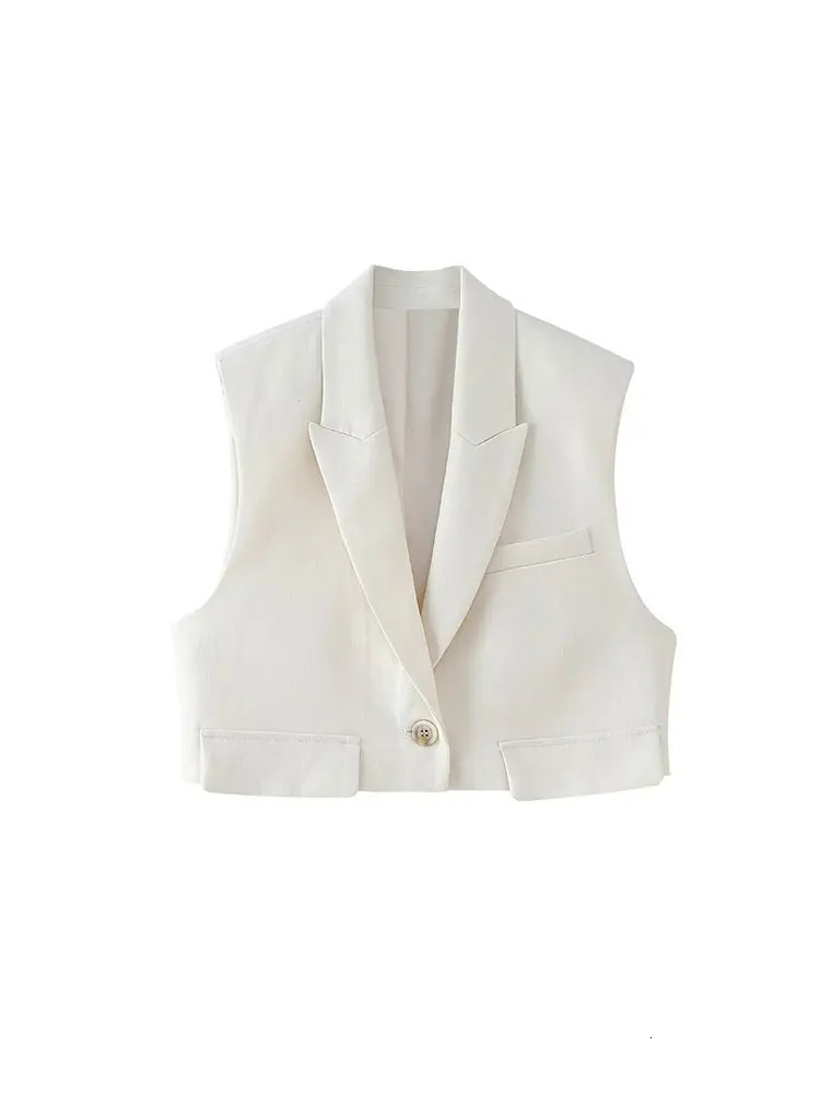 TRAF 2024 Elegant Sleeveles Blazer Vest Suits V Neck Office Tanks Female Crop Top Wide Pants Sets Y2K OL 241115