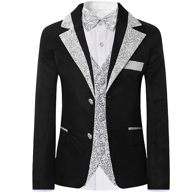 Boys slim fit set of 5-piece jacket with gold border suitable for weddings parties dances childrens jackets bow tie set 241115