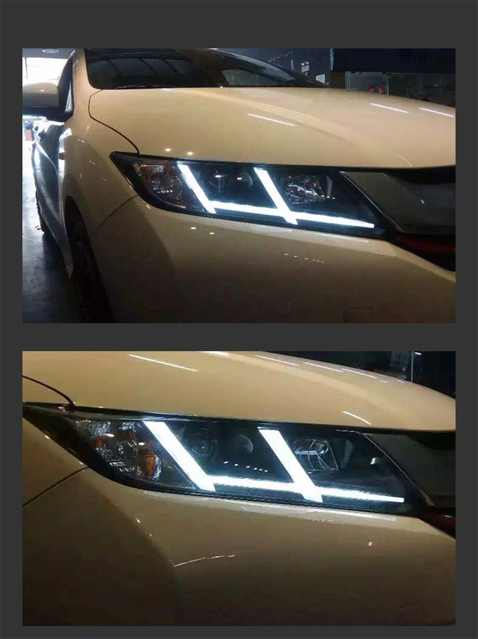 Car Styling for Honda City 20 15-20 19 Head Lamp Upgrade Double U DRL Projector LED Lens Signal Lamp Head light Assembly