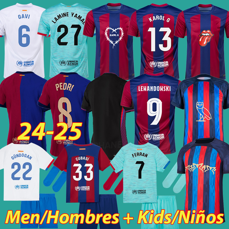 LEWANDOWSKI Karol G soccer jerseys 23 24 ANSU FATI Rosalia barCE LOnaS GAVI PEDRI 2023 2024 RAPHINHA DRAKE Camisetas LAMINE YAMAL Long Sleeve Pre match kids kits