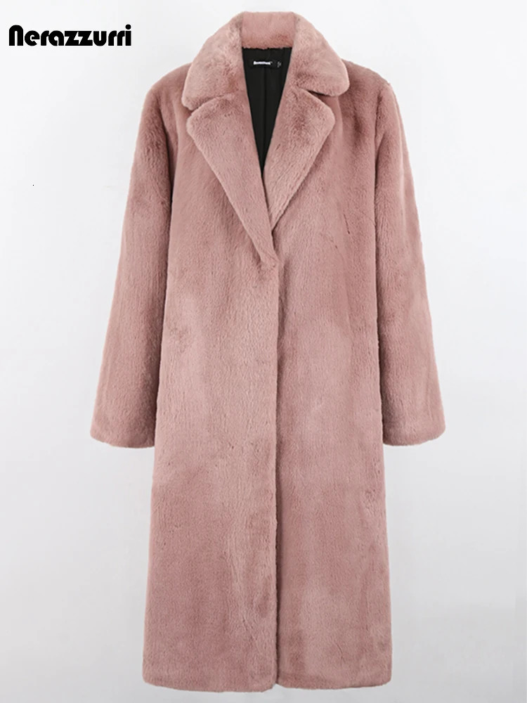 Nerazzurri Winter Clothe Long Thick Warm Soft Colored Fluffy Big Size Faux Rex Rabbit Fur Coat Women Lapel 4xl 5xl 241108