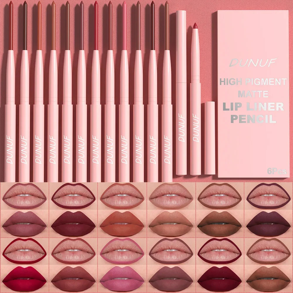 DUNUF 6 Color Lipstick Lip Liner Set Velvet Matte Lip Pencil Waterproof Natural Outline Lip Contour Line Makeup Lipliner Pen 241116