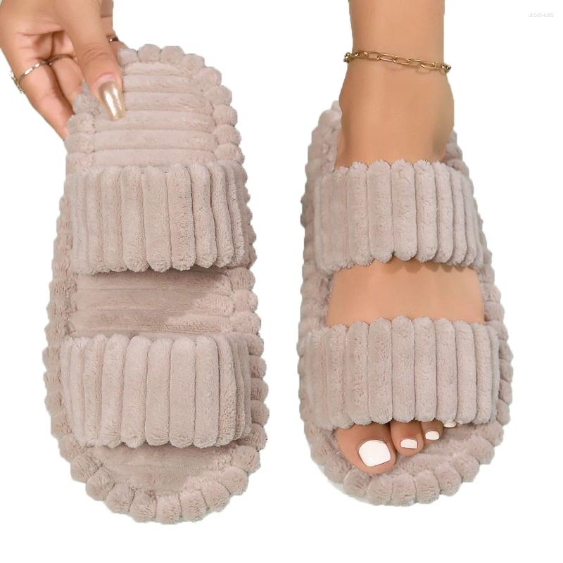 Slippers Women Cross Band Double Straps House Soft Sole Open Toe Shoes Indoor Corduroy EVA Non Slip Spring Autumn Bedroom Slides