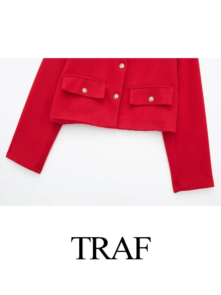 TRAF 2024 Fashion Women Bomber Cropped Jackets Female Golden Button Blazer Spring Womens Chic Streetwear Outwear Top 241108