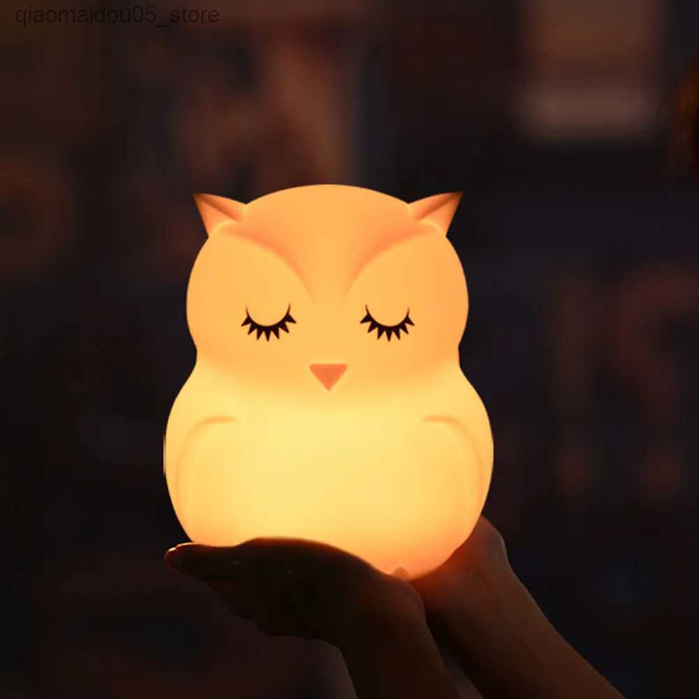 Lamps Shades Touch sensor RGB LED owl night lamp table lamp battery powered bedroom silicone bird night lamp childrens gift Q240416