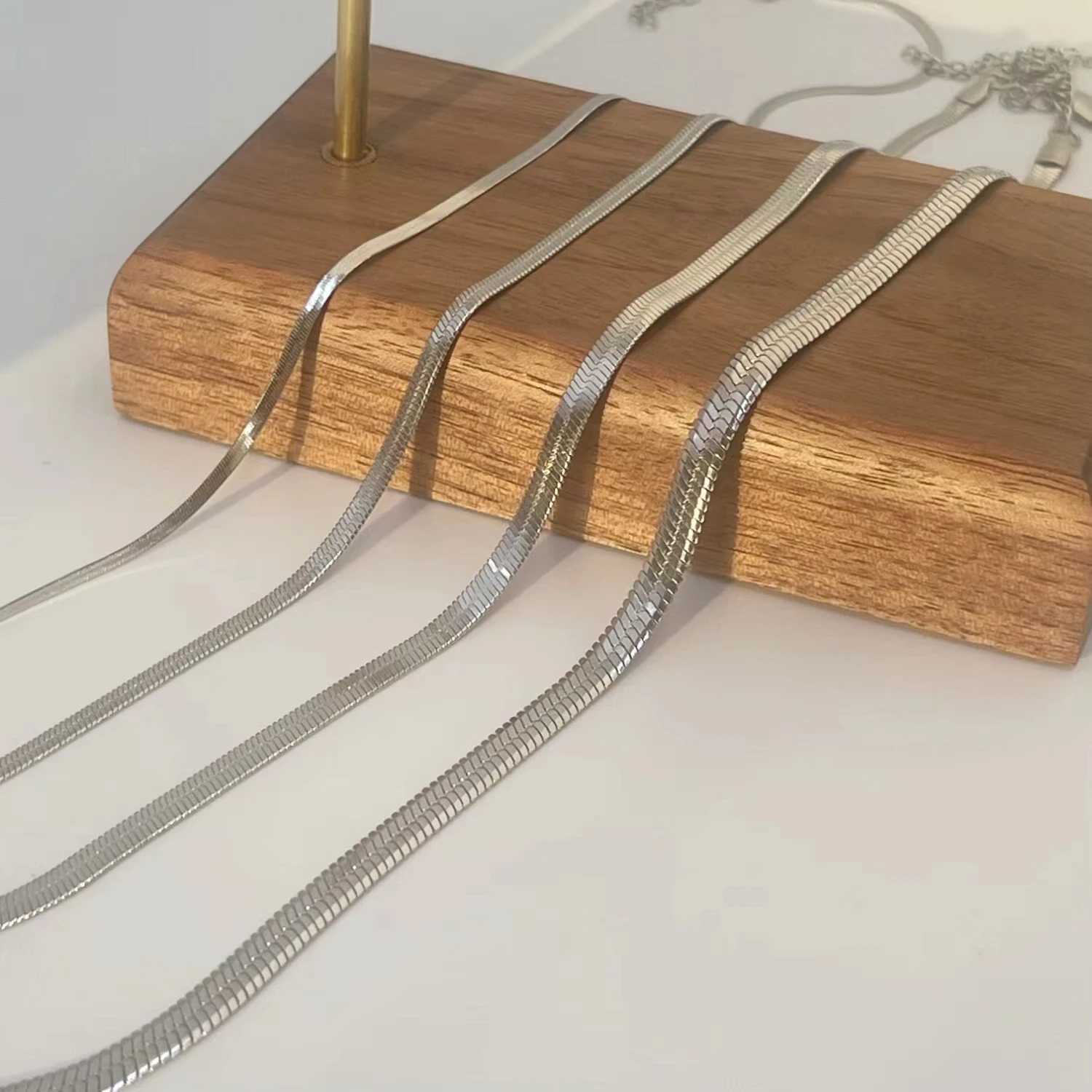 Minimalist neutral snake chain necklace stainless steel herringbone gold fashion jewelry gift X241116