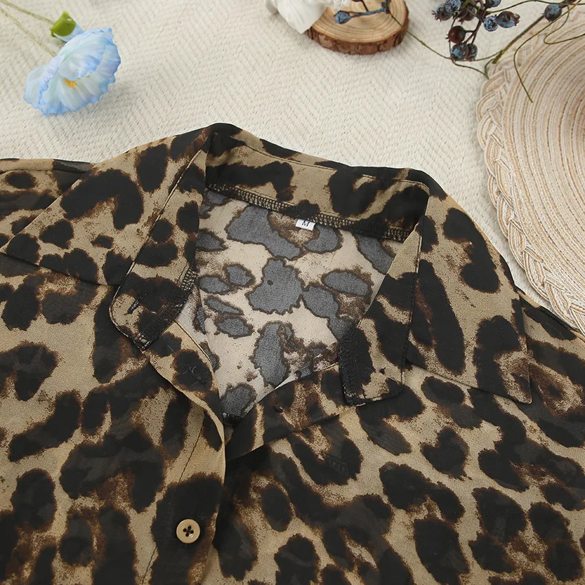 Leopard Print pajama set single chest long sleeved summer womens pajamas 2 pieces with shorts suitable for women 241115