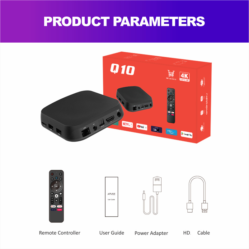 Q10 Android 12 ATV OS 8K TV Box Dual Wifi6 BT4.2 Voice Remote Control 4GB RAM 32GB ROM Set Top Box Allwinner H618 2.4G 5G