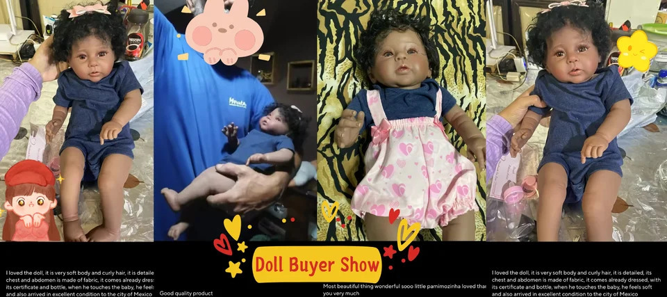 20Inch African American Doll Raven Dark Skin Reborn Baby Finished born With Rooted Hair Handmade Toy Gift For Girls 241115