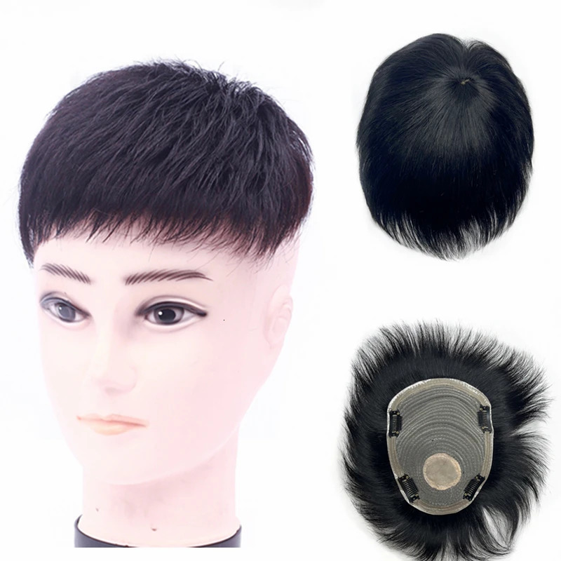 Male Hair Prosthesis Natural Black Human Hair Complement Mens Replacement Wigs Short Hair Toupee with 4 Clips For Men Baldness 241115