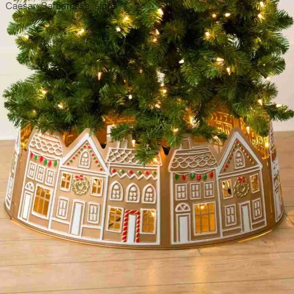 Christmas Decorations Christmas tree collar gingerbread house bark collar with LED light Christmas tree base cover used for holiday home decoration J2