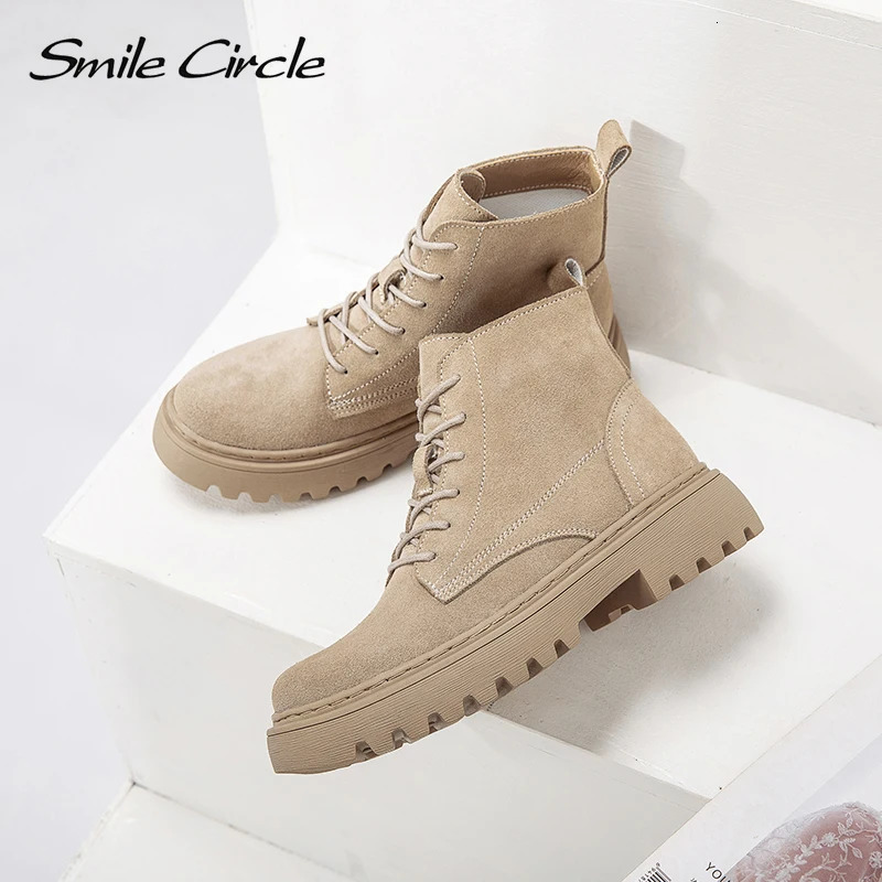 Smile Circle Ankle Boots suede womens flat short boots womens shoes fashionable autumn and winter boots 241115