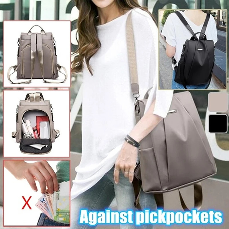 Womens Multifunction Backpack Casual Nylon Solid Color School Bag For Girls Fashion Detachable Strap Travel Shoulder Bag 241115