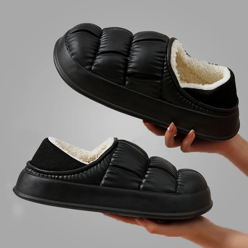 Couple Winter Warm Waterproof Soft Lithe Fluffy Slippers For Women Men Wrap Heel Antiskid Ladies Home Casual Cotton Shoes 241115