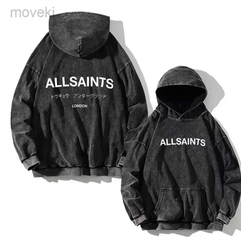 Men's Hoodies Sweatshirts American niche trend brand All Saints washed hoodie womens loose classic letter printed sweatshirt couple All Saints top S251028