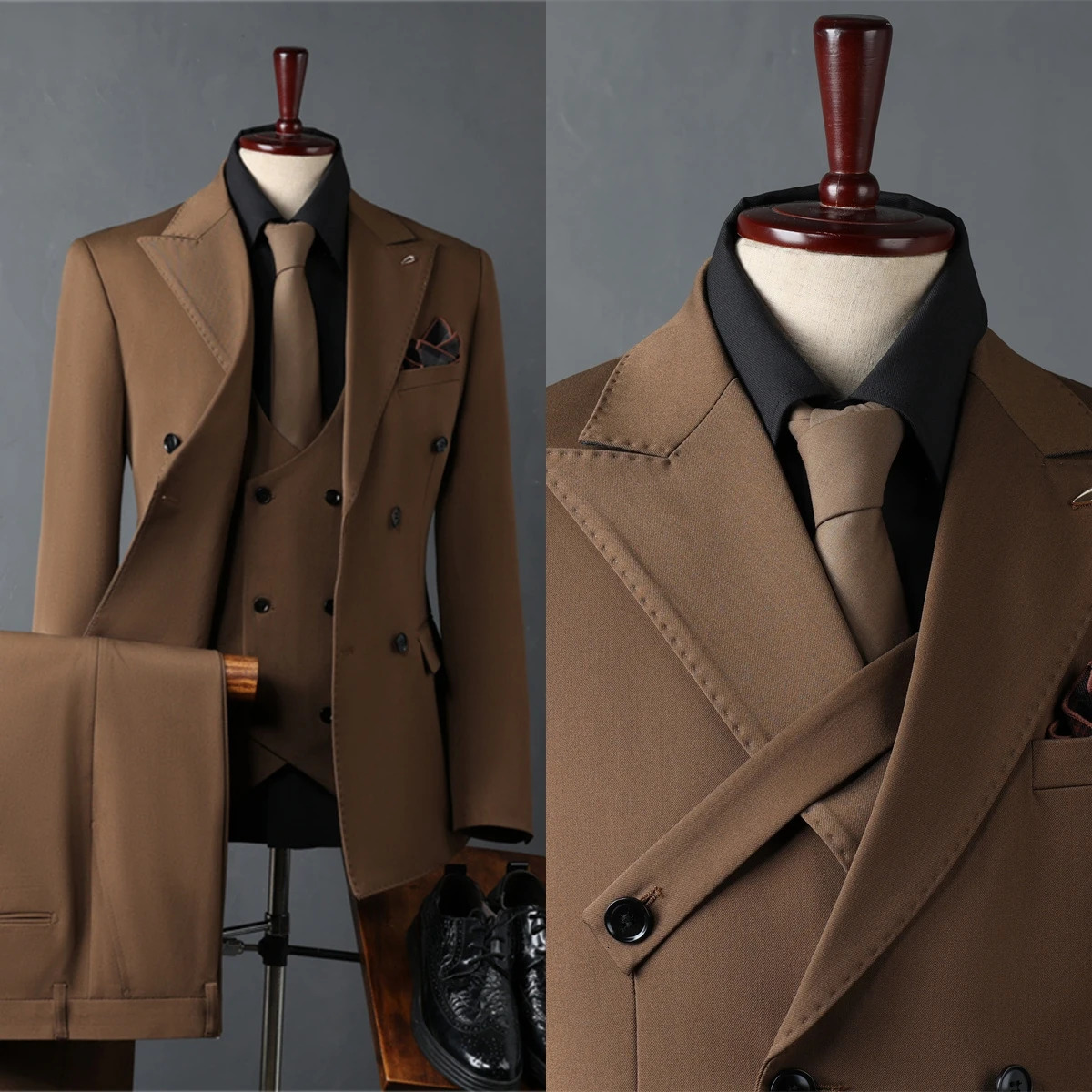 Autumn Three Piece Mens Solid Suit Set Double Breasted Formal Suits Full Sleeves Men Tuxedo Business Outfit 241115