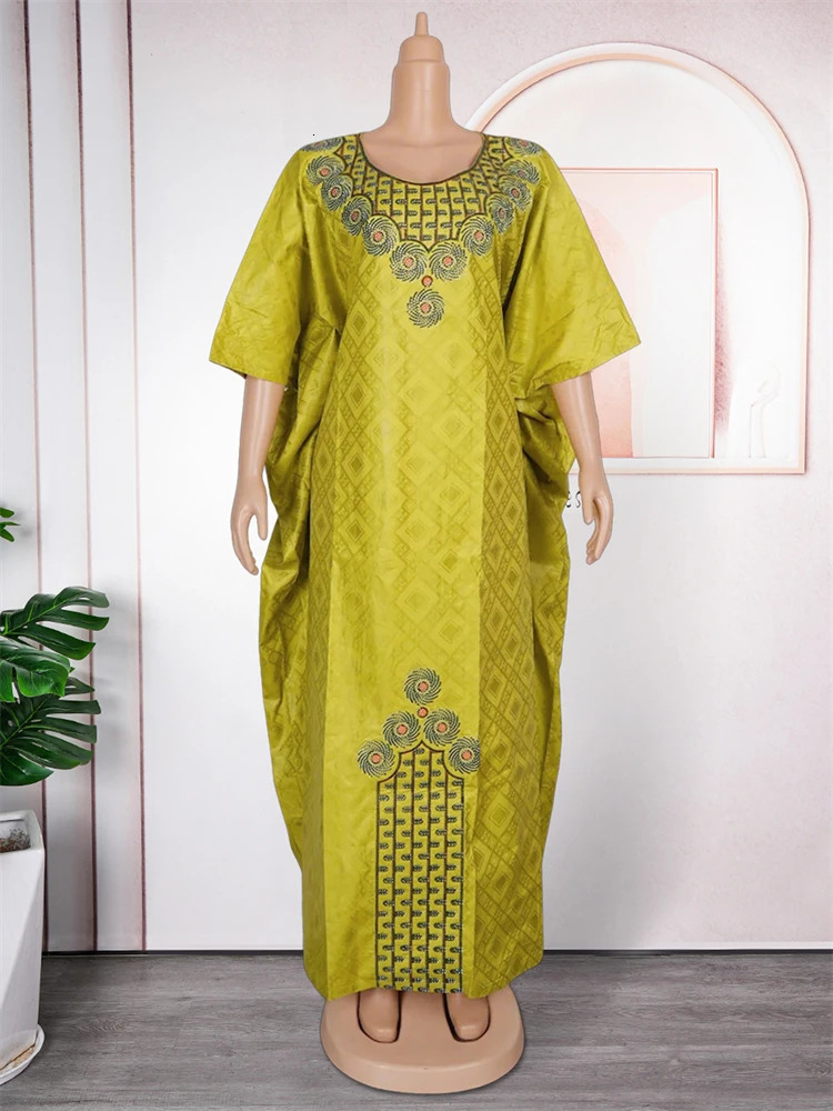 African Traditional Dresses For Woman Dashiki Bazin Outfits Africa Clothes Plus Size Long Dress Nigerian Turban 241116