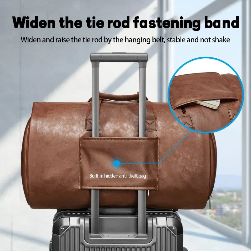 Leather luggage bag with adjustable shoulder straps waterproof oversized weekend bag with shoes suitable for hiking trips 241115