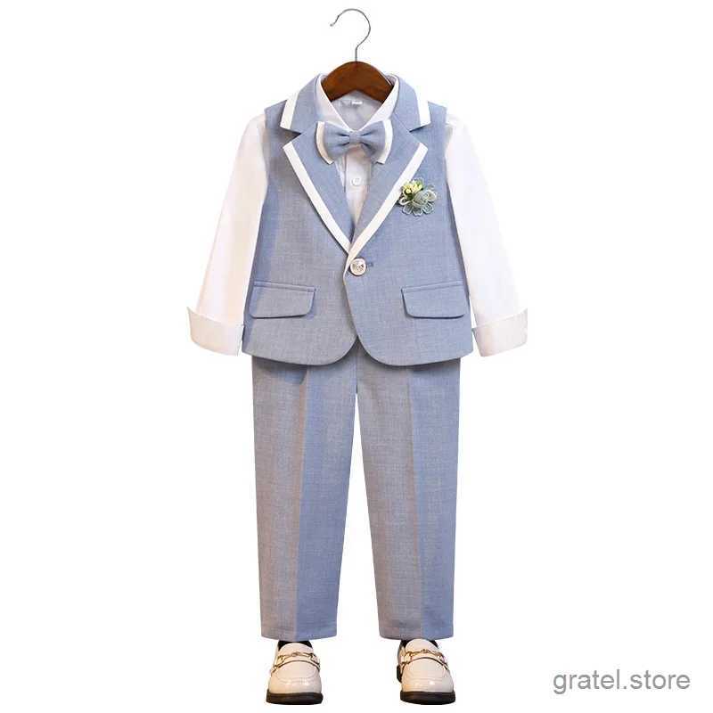 Suits Children Summer 1Year Birthday Photography Suit Flower Boys Vest Pants Bowtie Ceremony Costume Kids Evening Party Wedding Dress