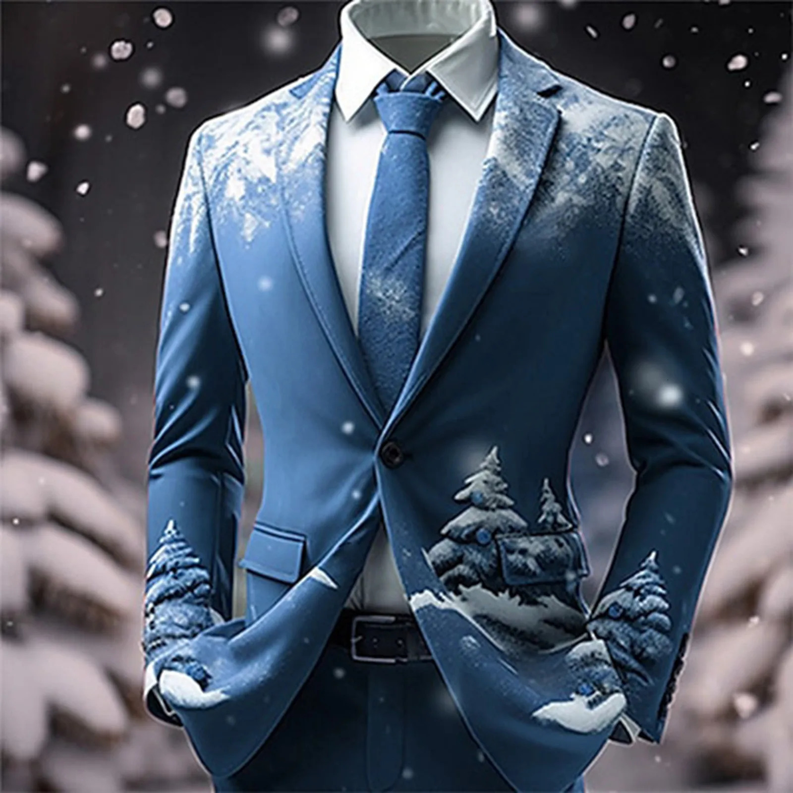 Single Button Retro Christmas Snowflakes Print Suit Coat Business Casual Slim Fit Suit Jacket Elegant Formal Blazers for Men 241116